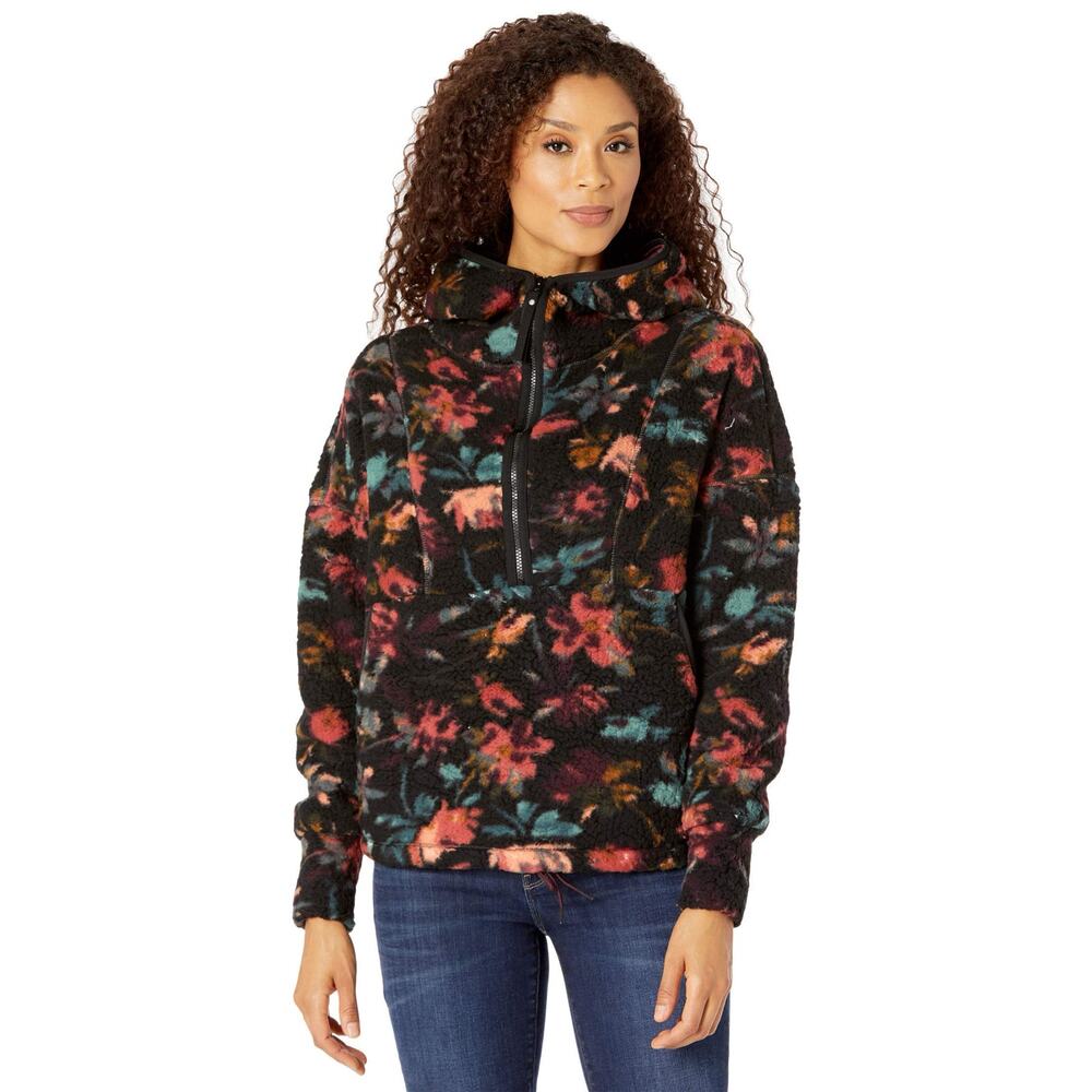 Prana Women's Polar Escape Quarter Zip Fleece Jacket in the "Black Fleur"